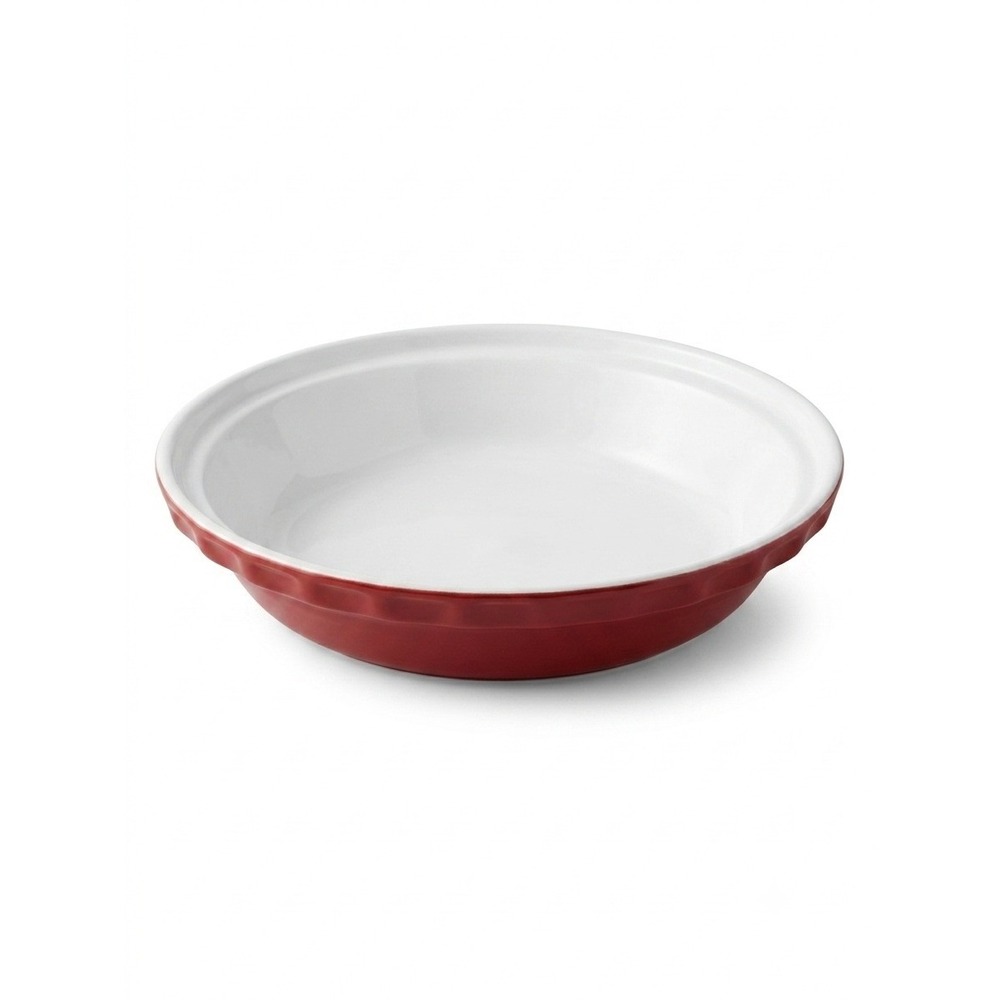 Chantal Red Ceramic Pie Dish 9.5 Inch Fluted Baking Pan Stoneware‎ Handcrafted